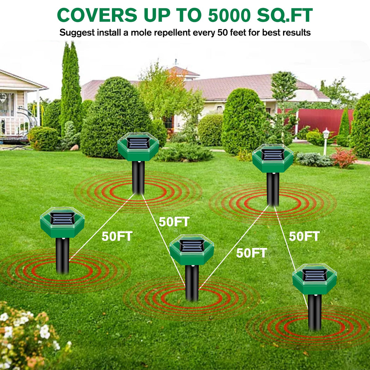 Solar Mole Repeller with Pulsing Vibration and Waterproof Housing, 4-Pack