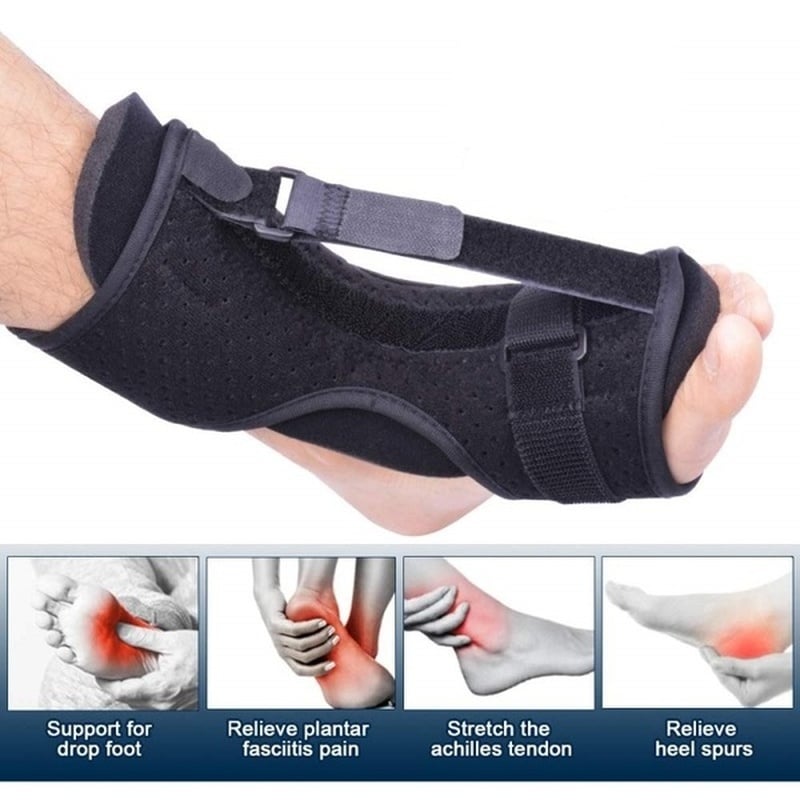 Adjustable Night Splint with Breathable Fabric and Multi-Point Straps for Plantar Fasciitis