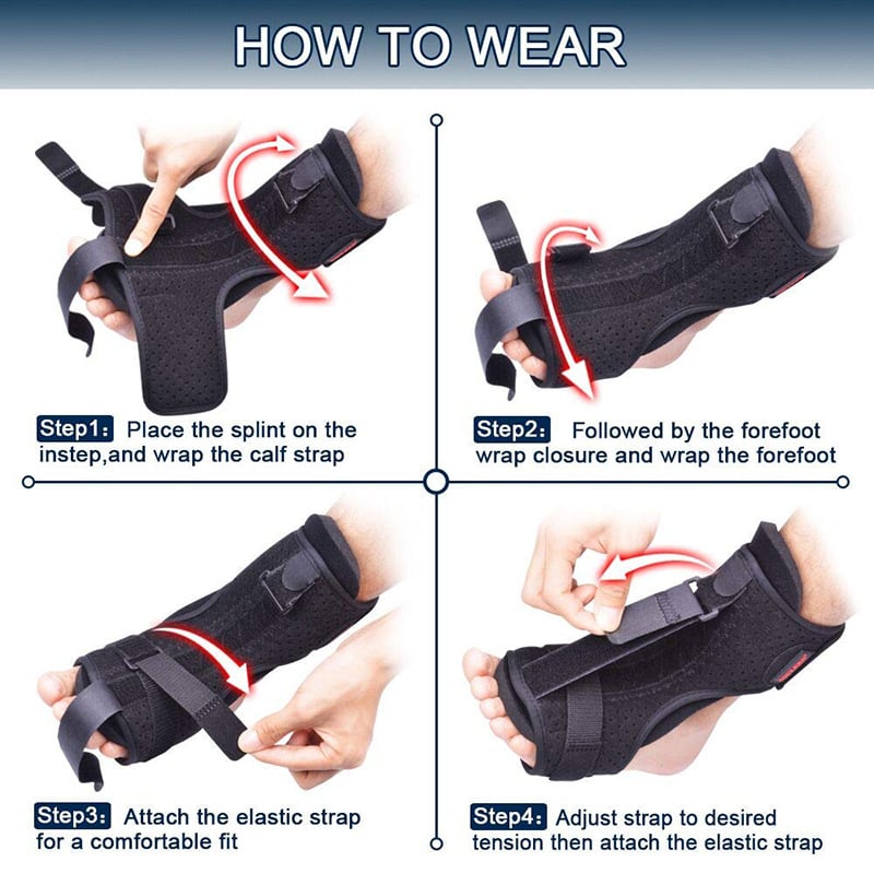Adjustable Night Splint with Breathable Fabric and Multi-Point Straps for Plantar Fasciitis