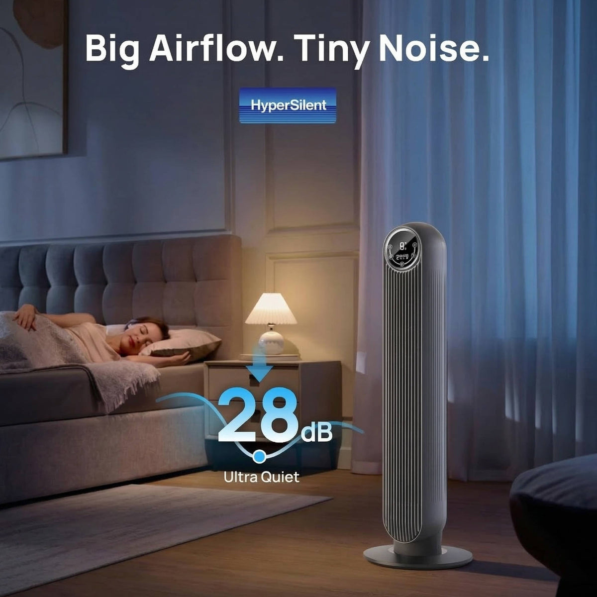 Bladeless Tower Fan with 8 Speed Levels and 4 Comfort Modes, Ultra Quiet 20 Decibel Operation