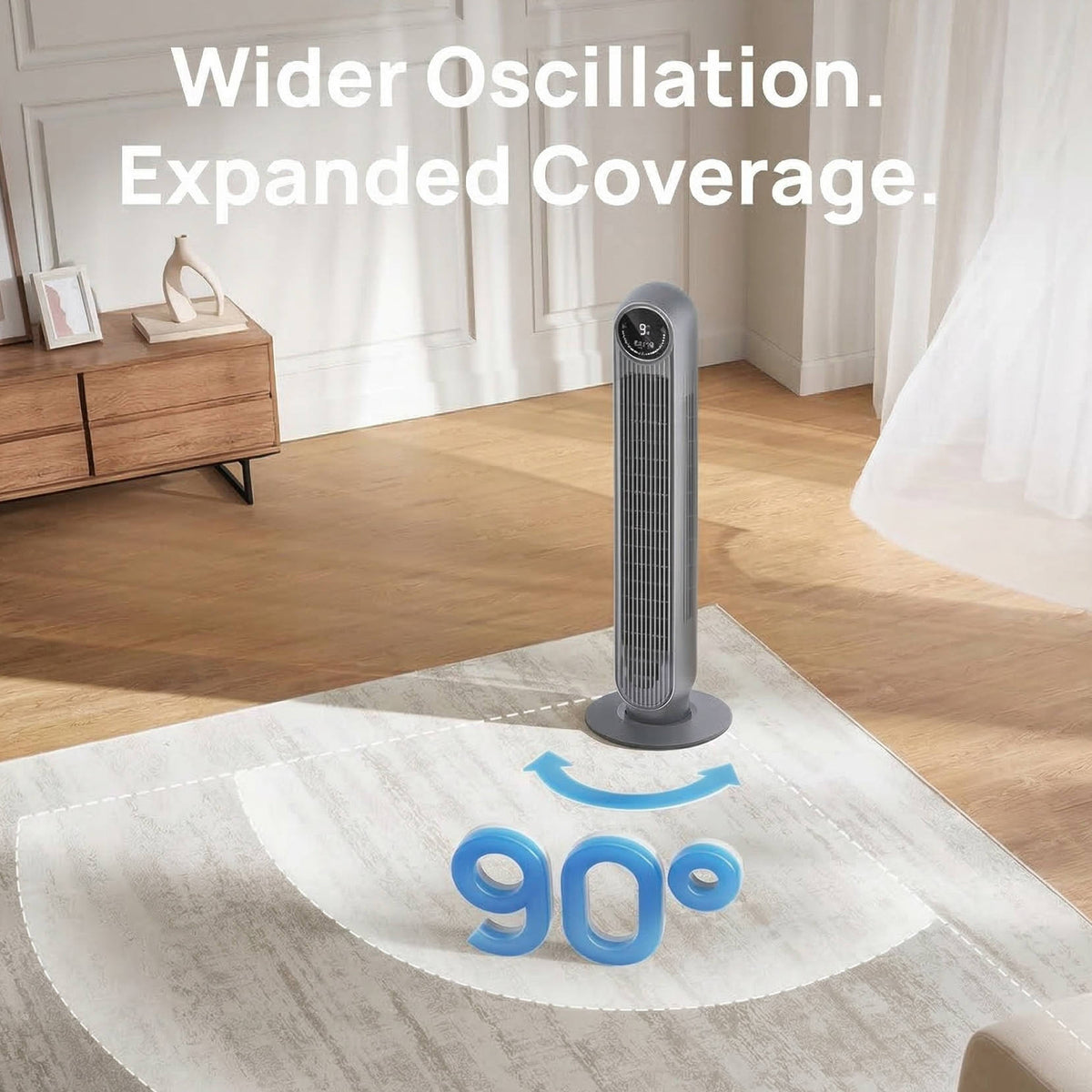 Bladeless Tower Fan with 8 Speed Levels and 4 Comfort Modes, Ultra Quiet 20 Decibel Operation