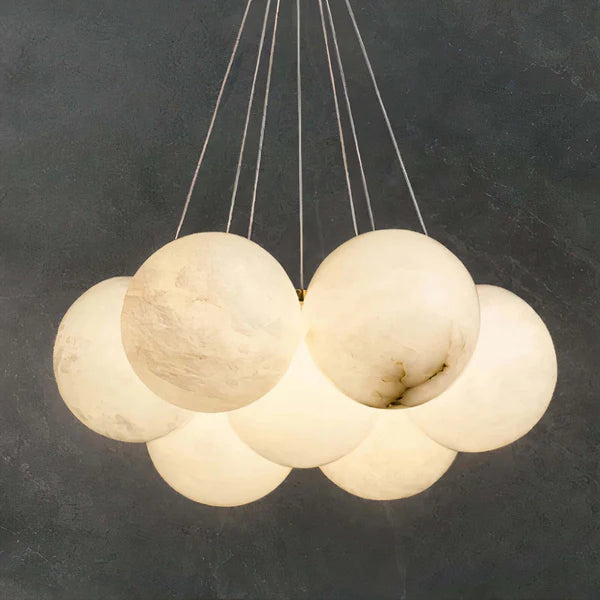 Aurora Cluster Marble Globe Chandelier, Light Gold Finish, Living Room Ceiling Lights
