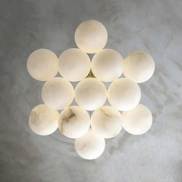 Aurora Cluster Marble Globe Chandelier, Light Gold Finish, Living Room Ceiling Lights