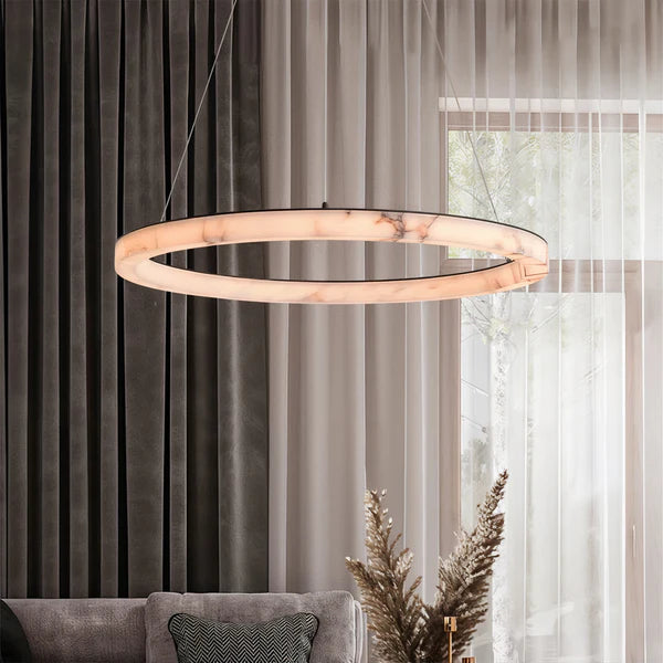 Lumière Halo Marble LED Ring Chandelier 39" Warm White, Modern Living Room Ceiling Lights