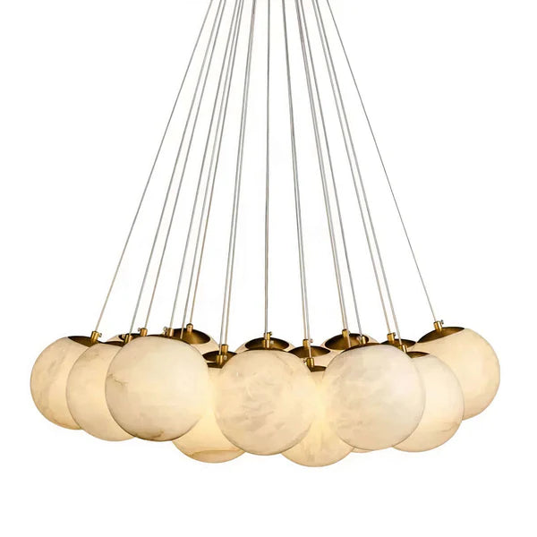 Aurora Cluster Marble Globe Chandelier, Light Gold Finish, Living Room Ceiling Lights