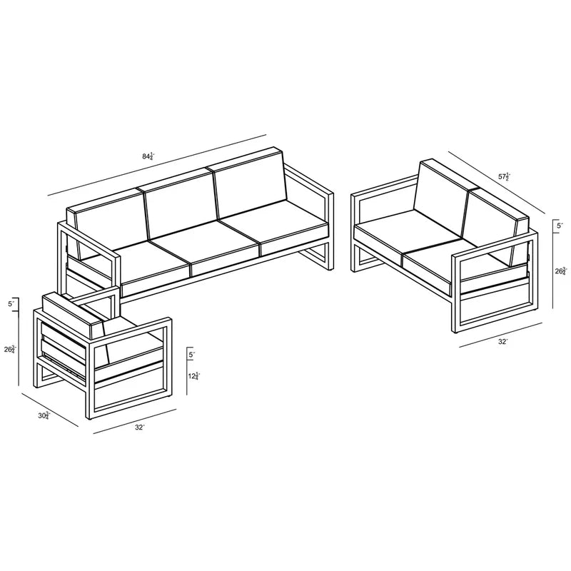 Modern Horizon 3-Piece Aluminum Outdoor Sofa & Loveseat Set with Club Chair, Deep Seating Patio