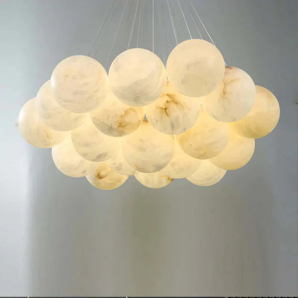 Aurora Cluster Marble Globe Chandelier, Light Gold Finish, Living Room Ceiling Lights