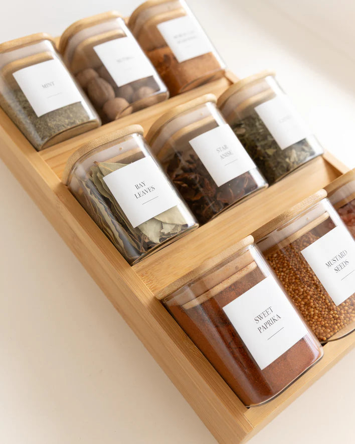 Expandable Bamboo Spice Drawer Organizer 3-Tier Natural Wood Rack, Kitchen Accessories