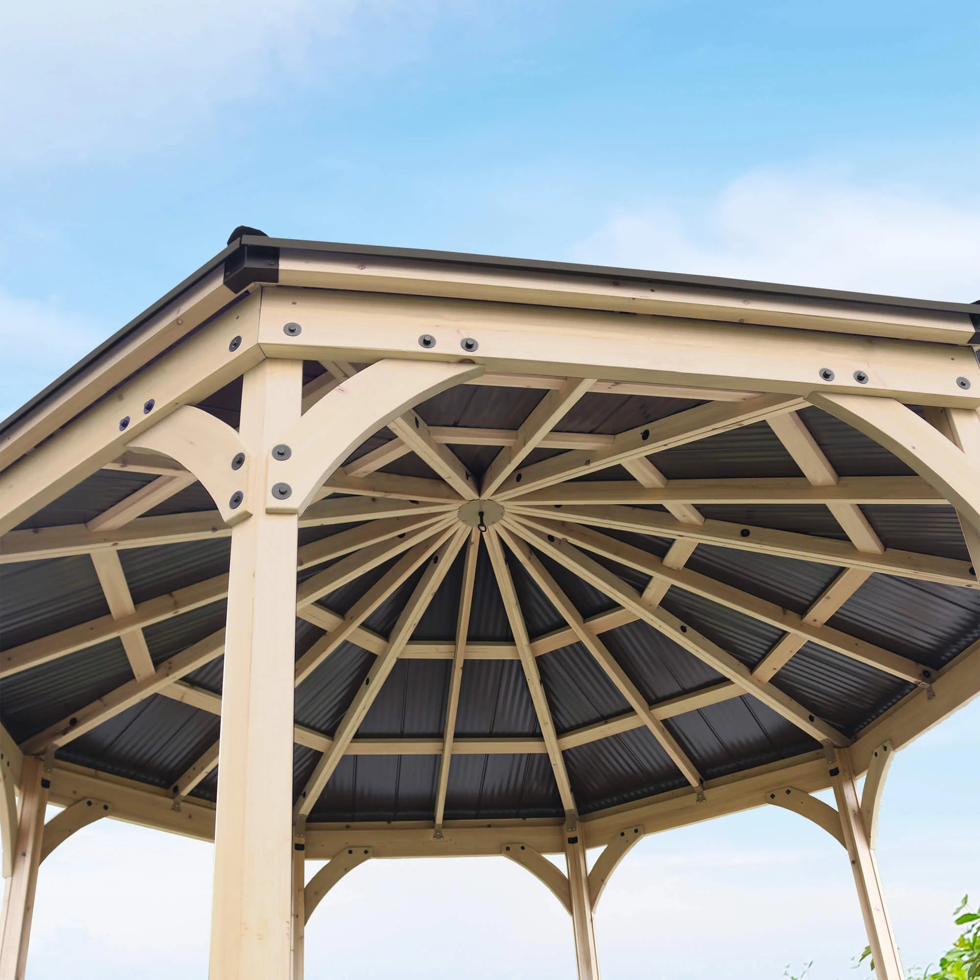 Classic Retreat 12 ft Cedar Octagon Gazebo with Aluminum Roof Natural Wood Finish, Outdoor Pavilion