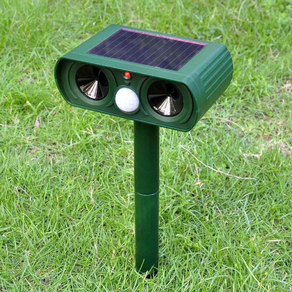 Motion Activated Ultrasonic Animal Repeller with Solar Panel and LED Lights