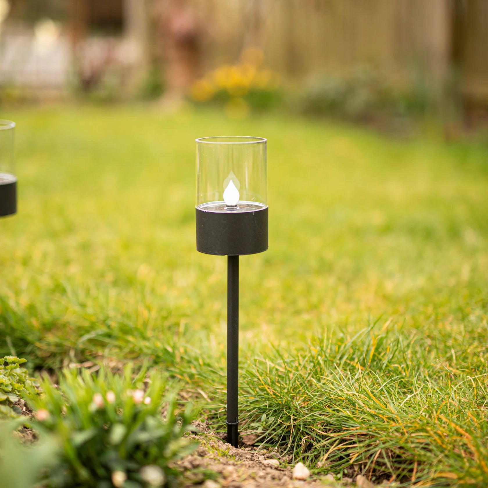 GlowPath Solar LED Stake Lights 16" Black Lantern Style 4-Pack, Outdoor Pathway Lighting
