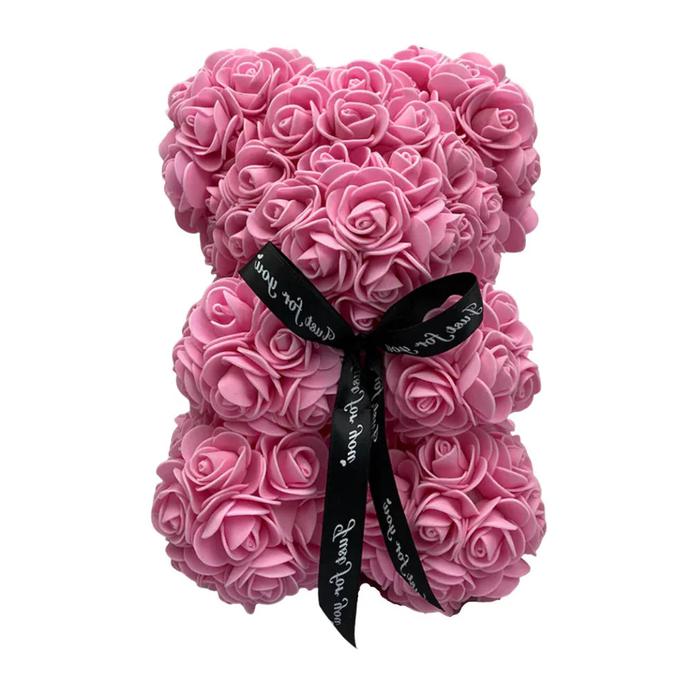 Foam Rose Teddy Bear with Ribbon Neck Accent and Lasting Color, 9.8 Inches