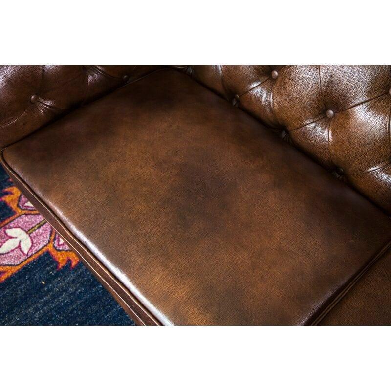 HeritageCraft Leather Sofa with Rolled Arms & Tufted Back, 3-Seater Living Room Sofas
