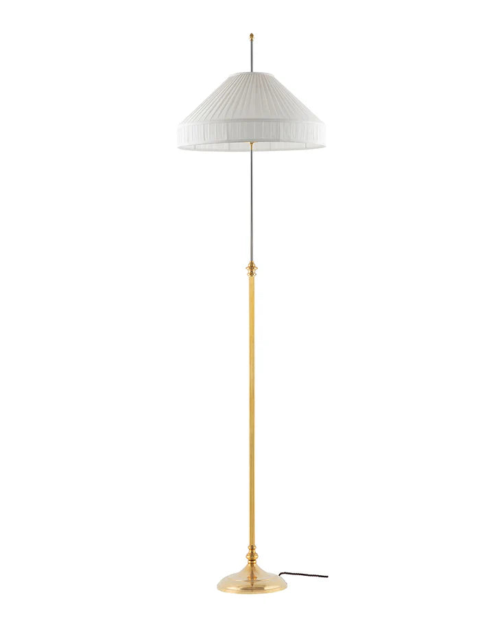 LumiNest Vintage Brass Floor Lamp with Pleated White Shade, Living Room Floor Lamps