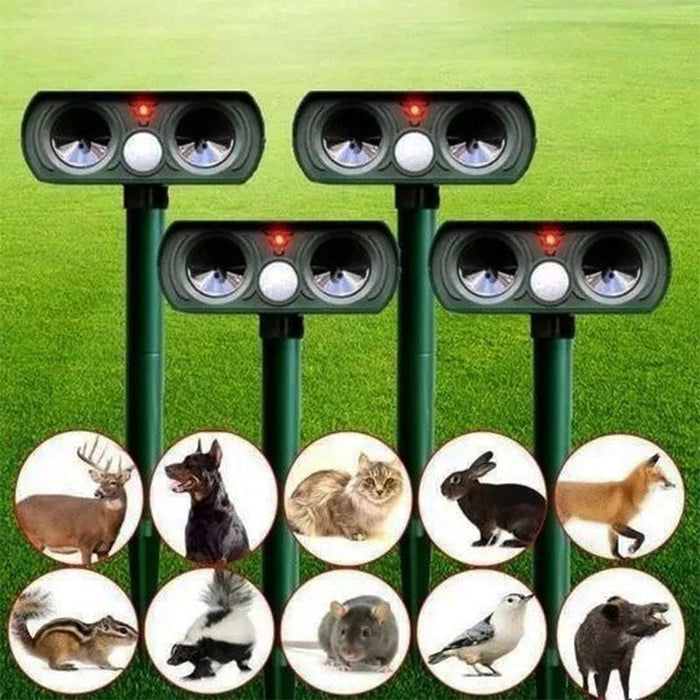 Motion Activated Ultrasonic Animal Repeller with Solar Panel and 30ft Detection Range