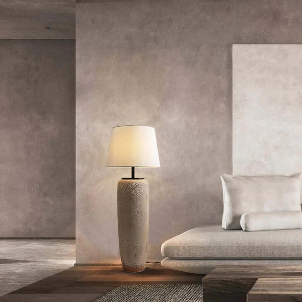 LumiNest Rin Modern Ceramic Floor Lamp 47" Cream with Fabric Shade, Living Room Floor Lamps