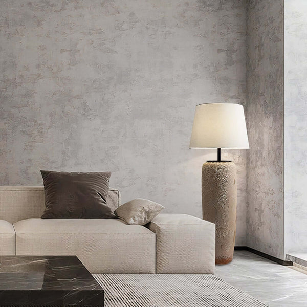 LumiNest Rin Modern Ceramic Floor Lamp 47" Cream with Fabric Shade, Living Room Floor Lamps