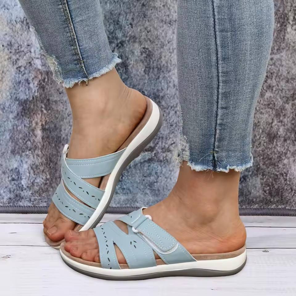 Women's Sandals with Three Point Arch Support and Adjustable Hook Loop Closure