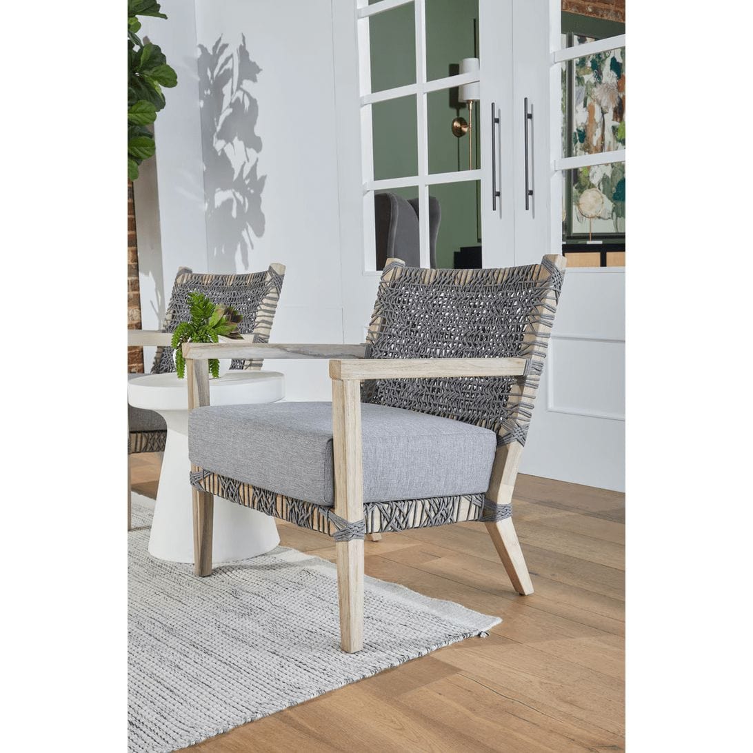 Coastal Haven Teak Rope Outdoor Club Chair Natural Gray, Patio Seating