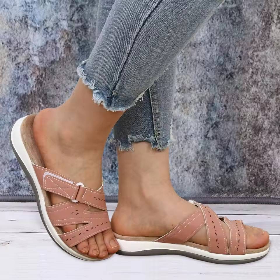 Women's Sandals with Three Point Arch Support and Adjustable Hook Loop Closure