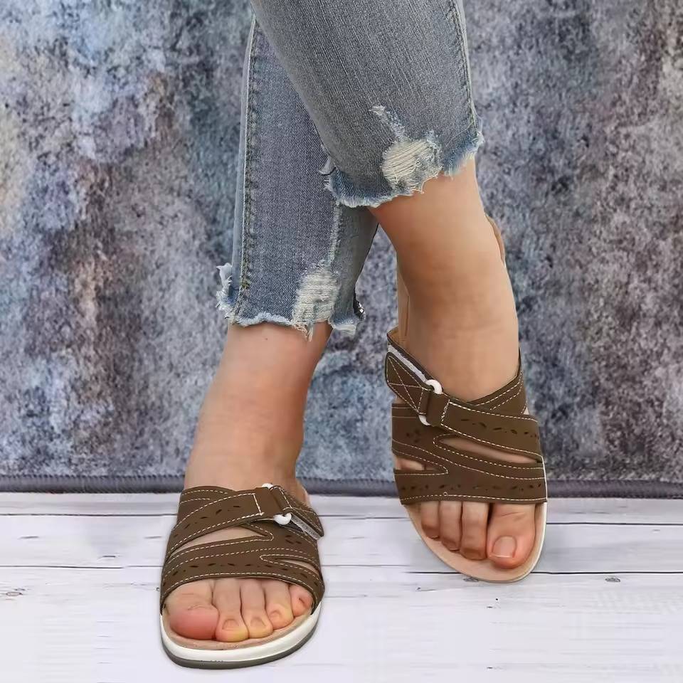 Women's Sandals with Three Point Arch Support and Adjustable Hook Loop Closure