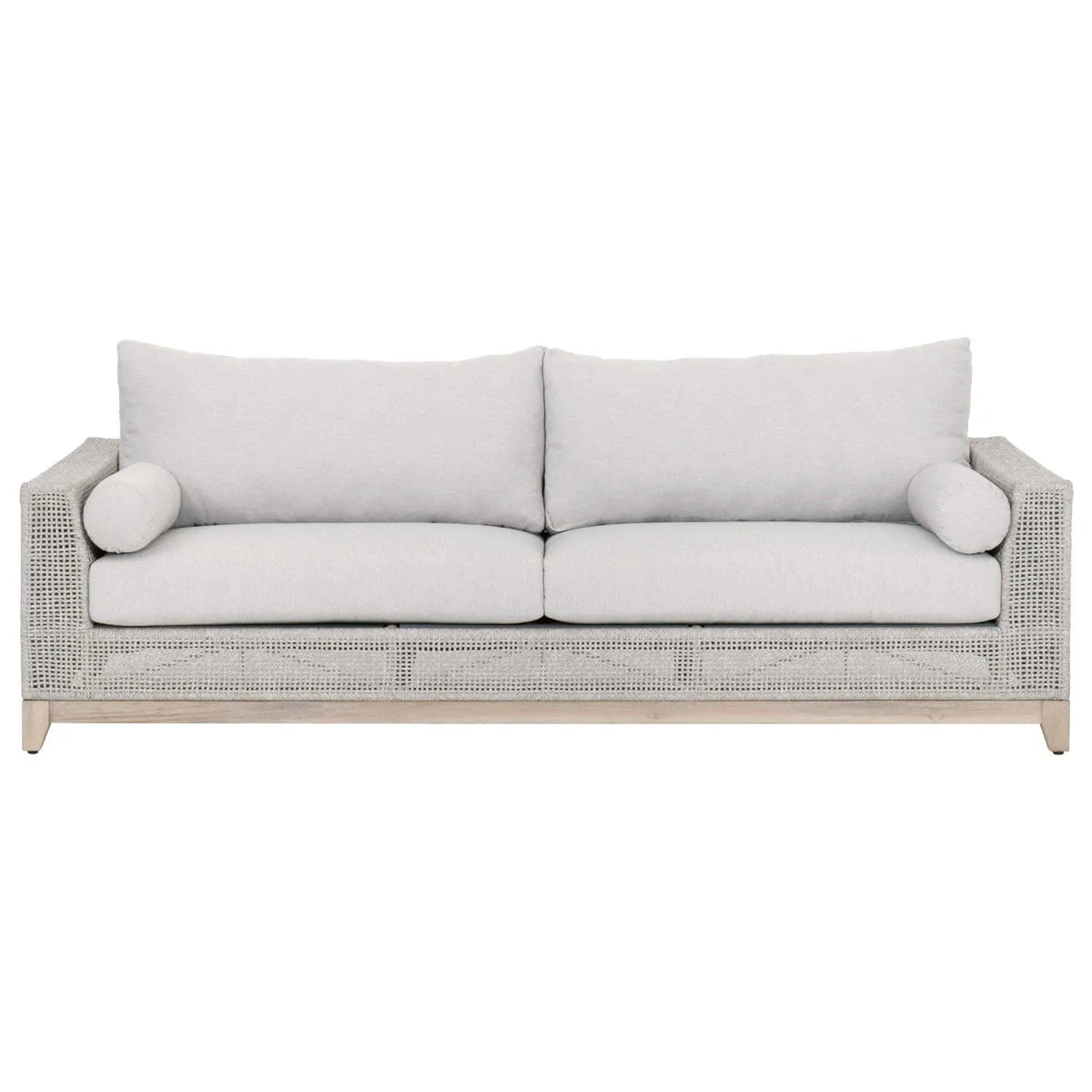 Coastal Luxe Teak Rope Outdoor Sofa 90" Taupe White & Gray, Patio Seating