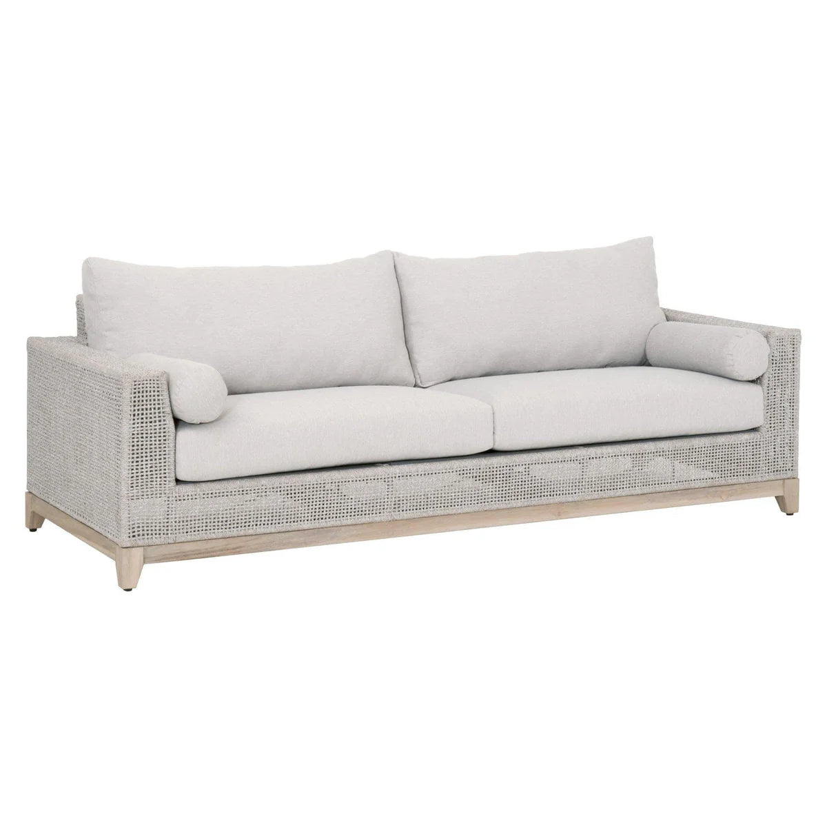 Coastal Luxe Teak Rope Outdoor Sofa 90" Taupe White & Gray, Patio Seating