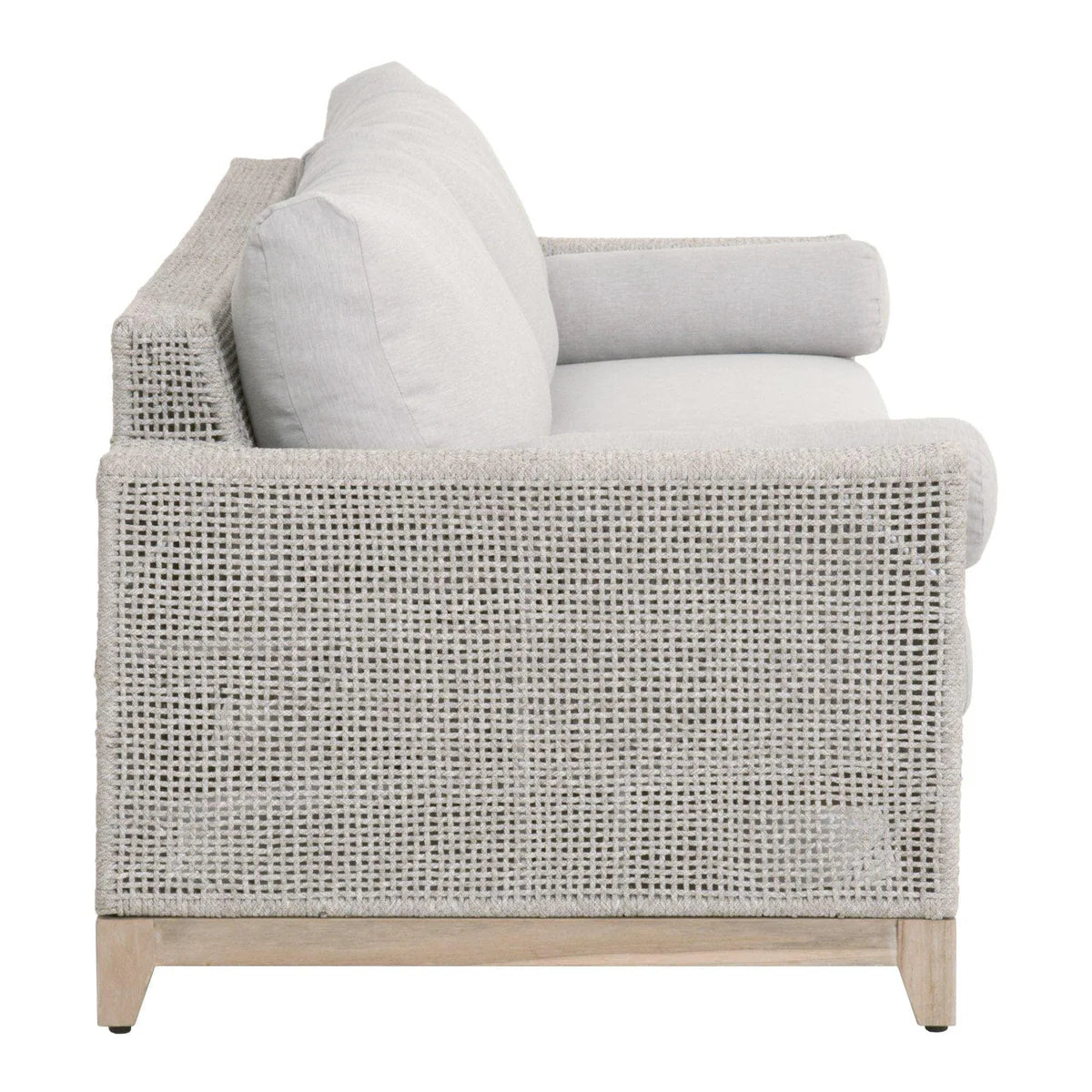 Coastal Luxe Teak Rope Outdoor Sofa 90" Taupe White & Gray, Patio Seating