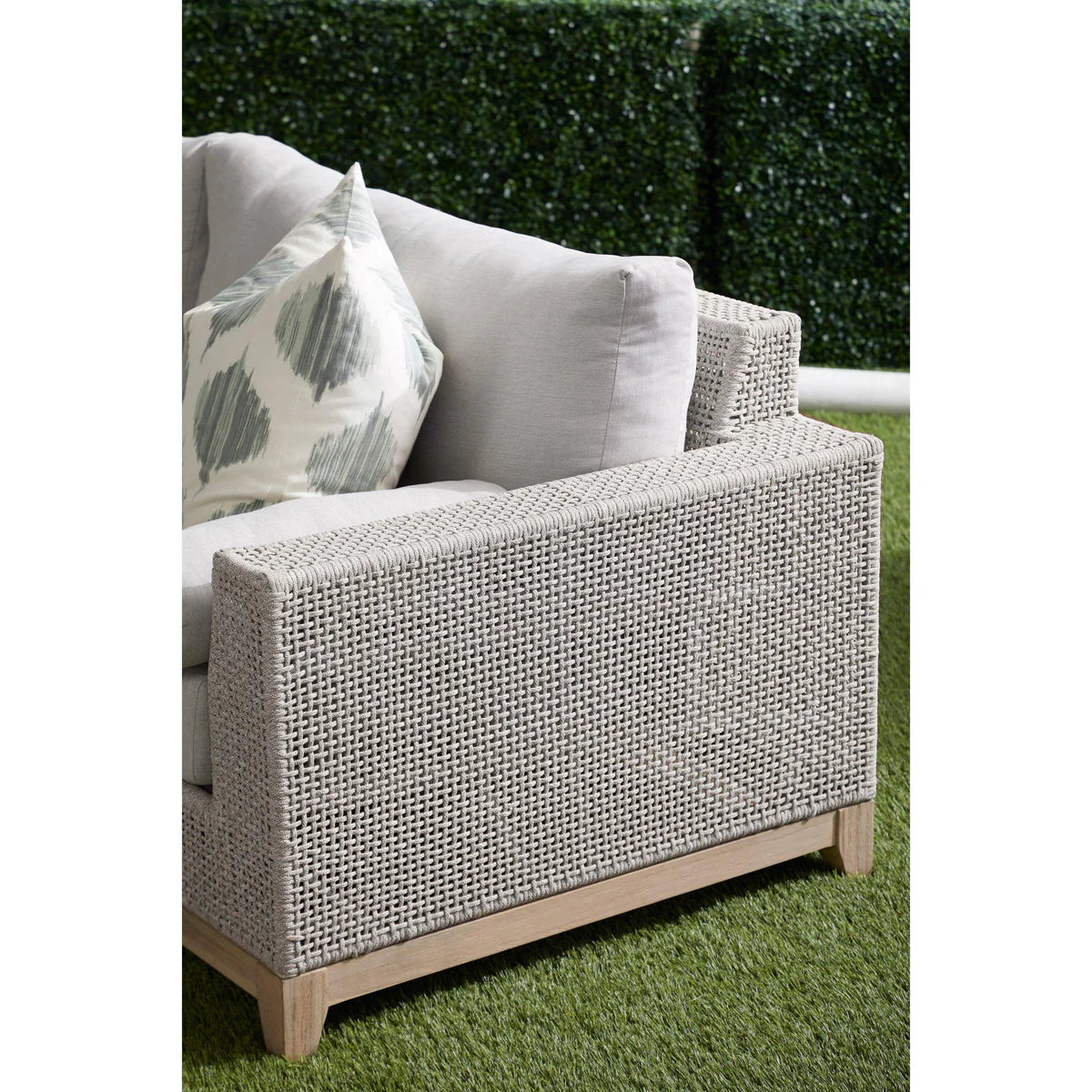 Coastal Luxe Teak Rope Outdoor Sofa 90" Taupe White & Gray, Patio Seating
