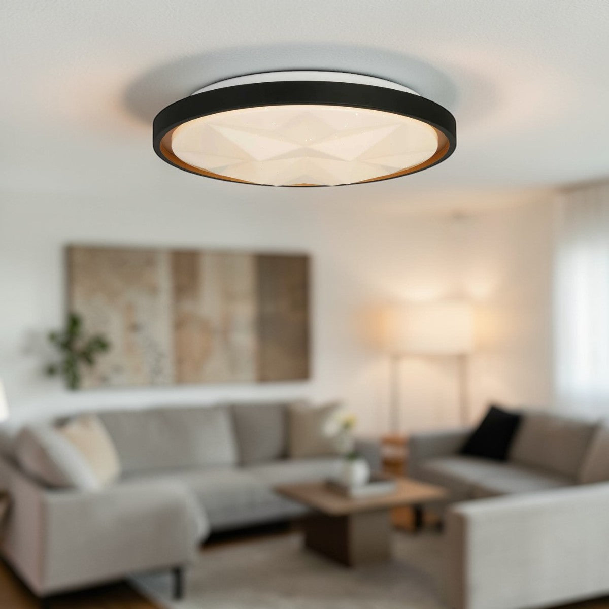 LumaAura LED Flush Mount Ceiling Light 16" Black & White with Adjustable Color Temperature