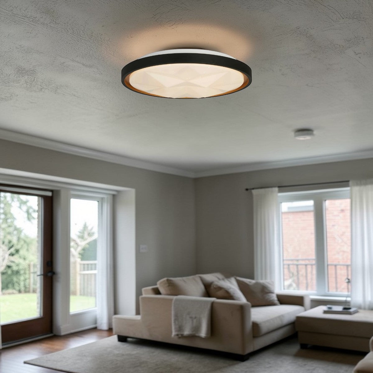LumaAura LED Flush Mount Ceiling Light 16" Black & White with Adjustable Color Temperature