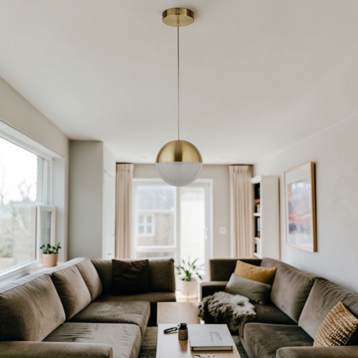 Aurelia Gold Globe LED Pendant Light 10" Frosted Glass & Brass Finish, Modern Ceiling Lighting