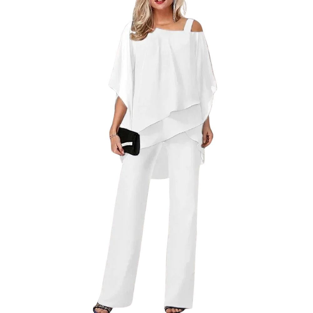 Chiffon Pantsuit with Wing Shaped Sleeves and Relaxed Fit, Machine Washable