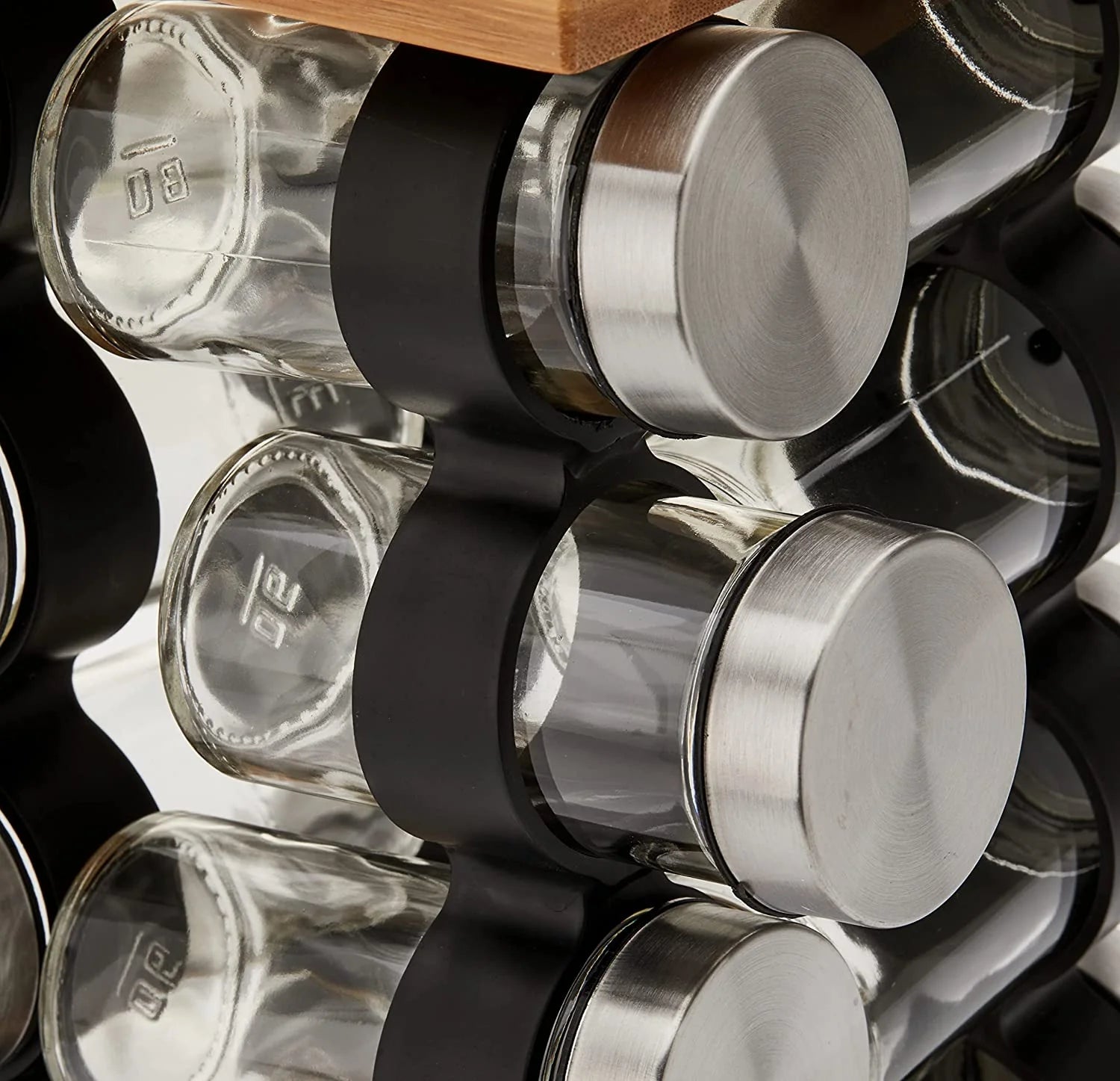 Modern Rotating Spice Rack Organizer Stainless Steel with 12 Glass Jars Set, Kitchen Accessories