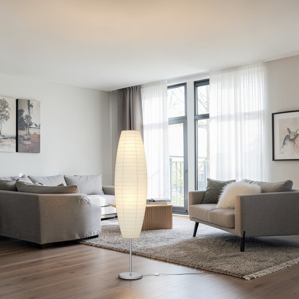 ZenGlow Rice Paper Floor Lamp 59" White Shade with Chrome Base, Living Room Floor Lamps