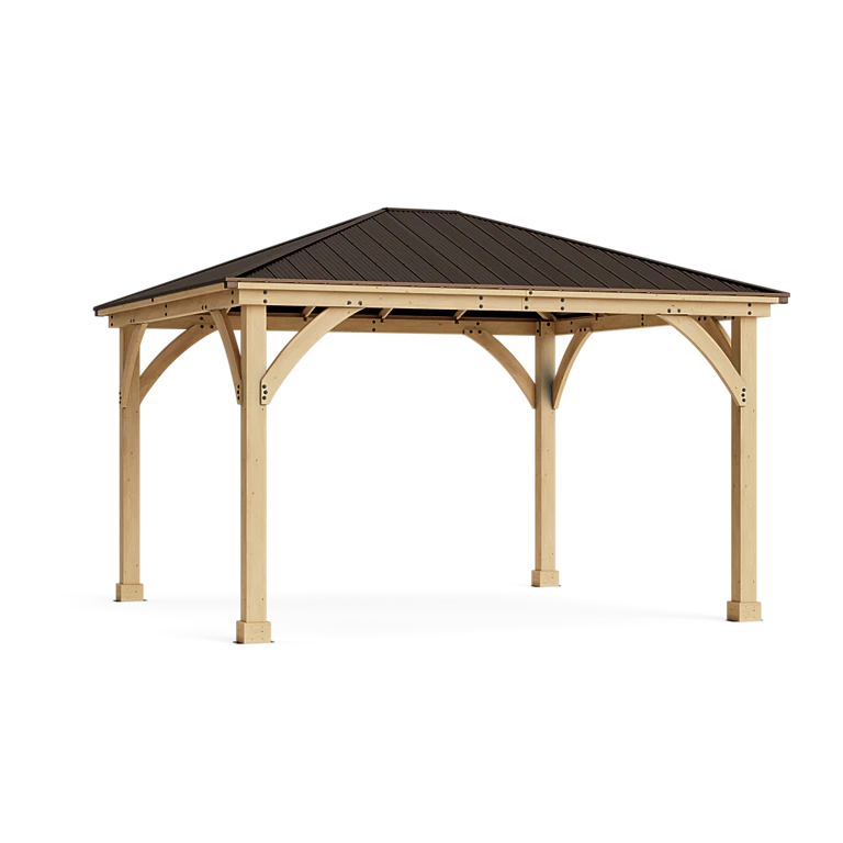 Outdoor Haven Cedar Wood Gazebo with Aluminum Roof Natural Finish, Patio Shelter