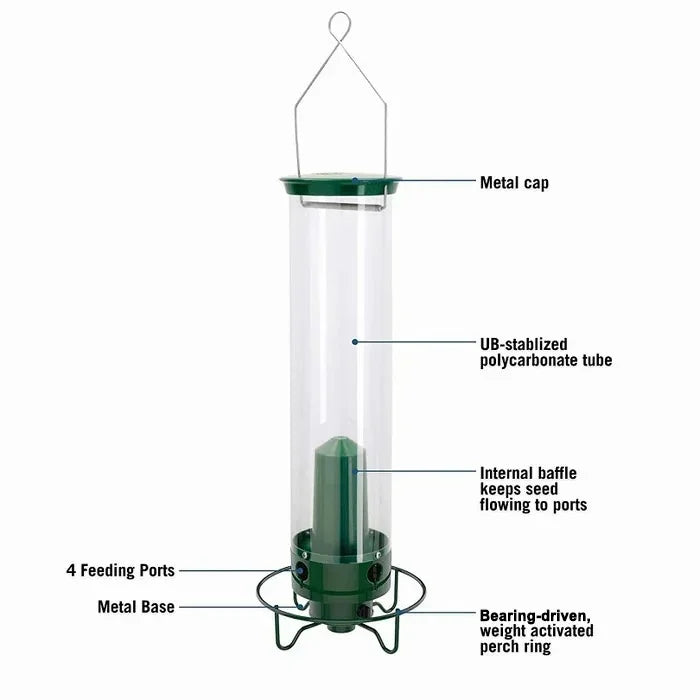 Wild Bird Feeder with Spinning Perch and Metal Cap, 5-Pound Capacity