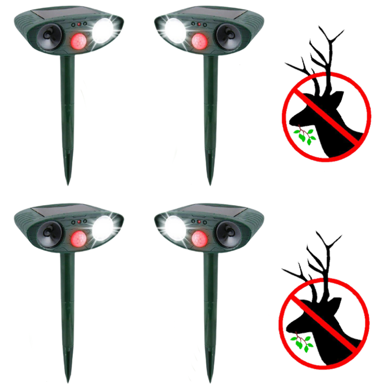 Solar Animal Repeller with Motion Sensor and Flashing Light, 30ft Range 4-Pack