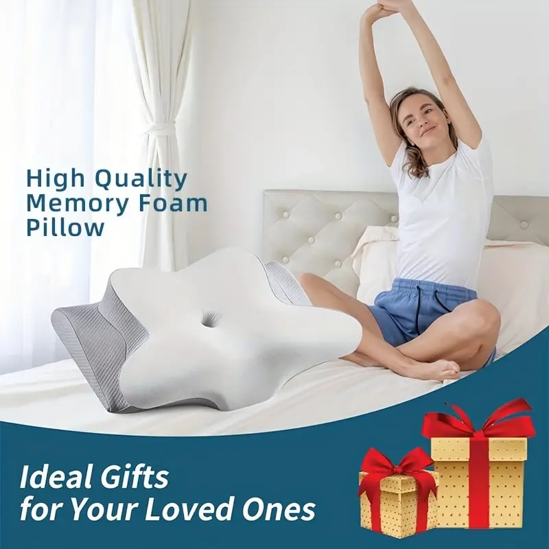Memory Foam Cervical Pillow with Contoured Support and Breathable Cover, Multi-Position Design