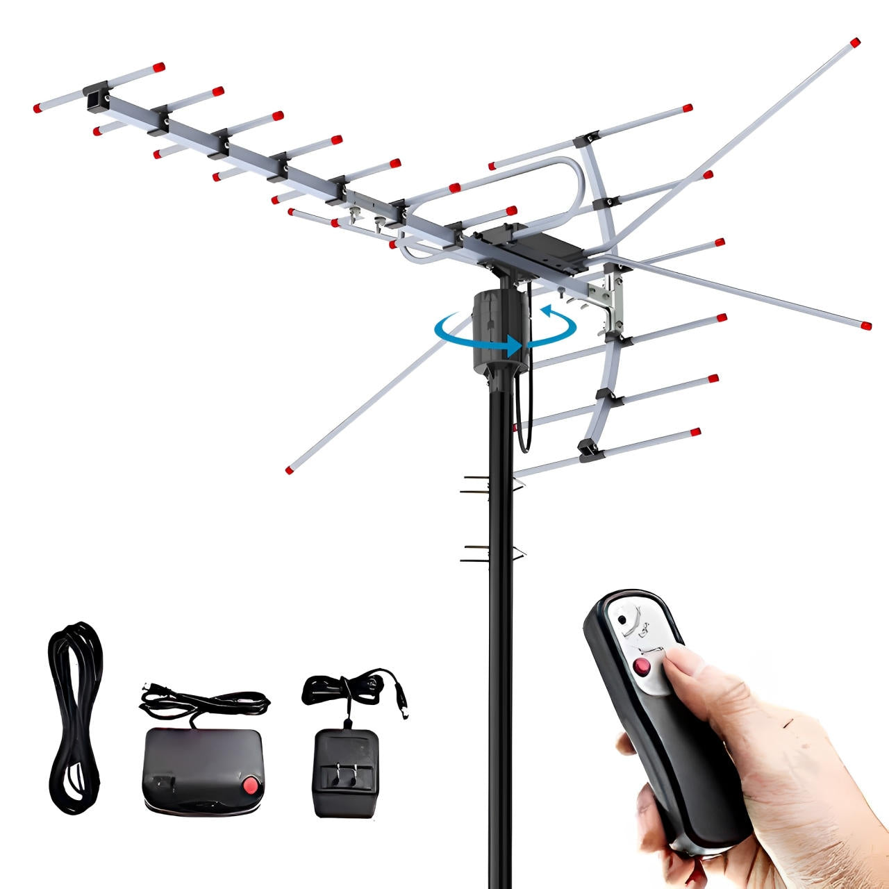Outdoor TV Antenna with 360 Motorized Rotation and Smart IC Filtering, 33ft Cable