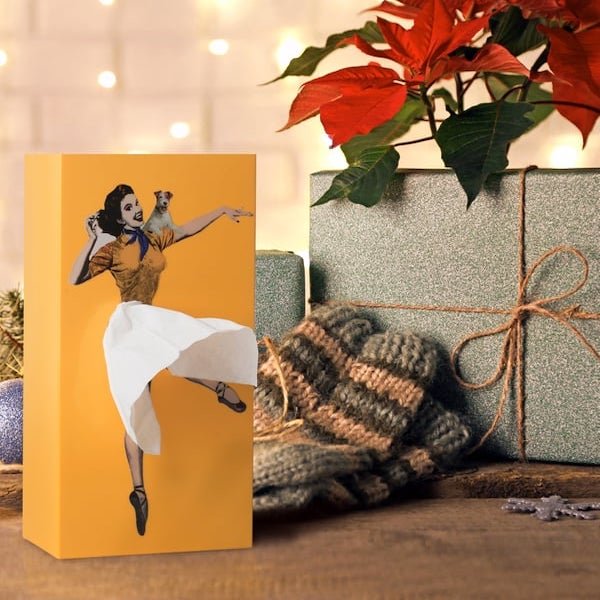 Tissue Box Cover with Moving Skirt and Weighted Base for Standard Boxes