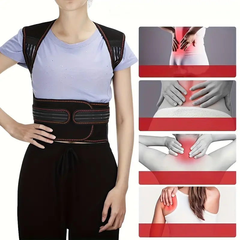 Adjustable Posture Support Brace with 108 Magnets and Rigid Spine Plates
