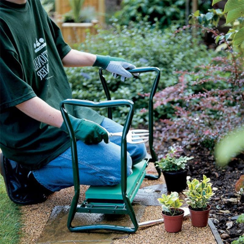 Foldable Garden Kneeler and Seat with Steel Handles and Tool Pouches, 330lb Capacity