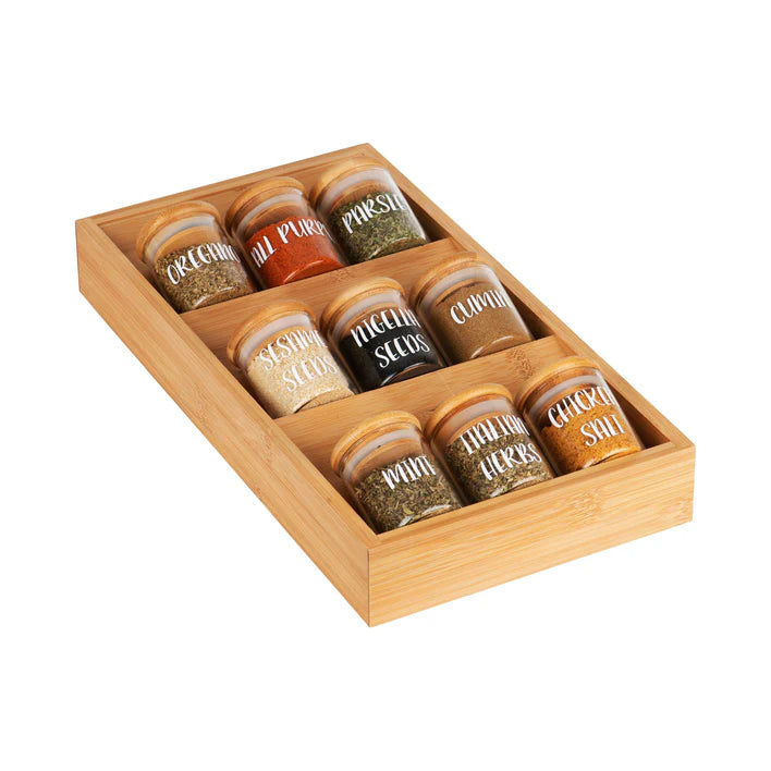 Expandable Bamboo Spice Drawer Organizer 3-Tier Natural Wood Rack, Kitchen Accessories