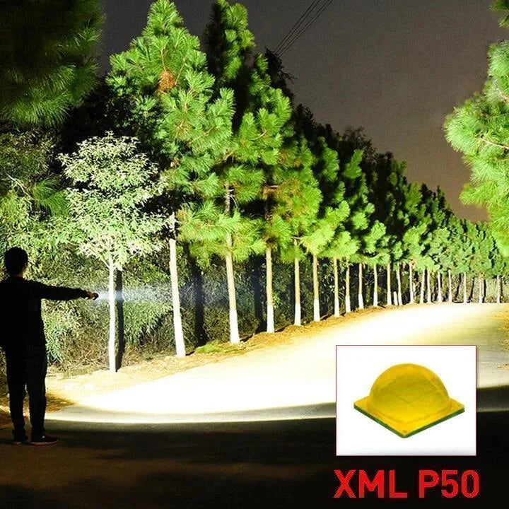 Rechargeable Flashlight with Telescopic Zoom Lens and 90,000 Lumens, IPX6 Water Resistant