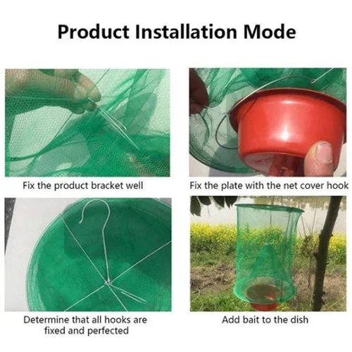 Reusable Fly Trap with Mesh Funnel and Bait Pot for Barns and Patios