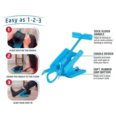 Sock Aid Tool with Curved Cradle and Extended Handle, Foldable Design