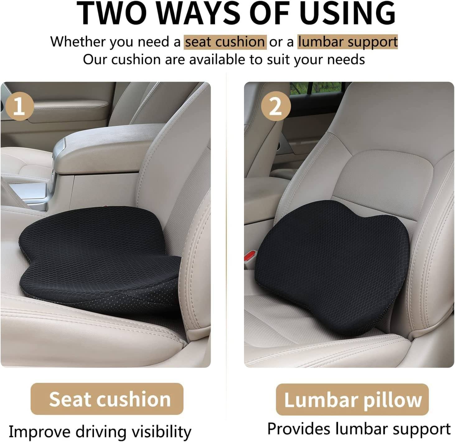 Memory Foam Car Seat Cushion with 3.5 Inch Lift and Lumbar Support, Washable Cover