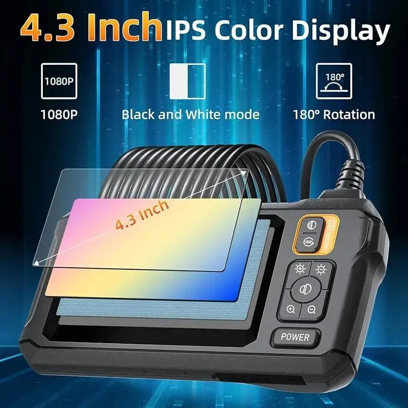 1080P HD Inspection Camera with 4.3 Inch Screen and Adjustable LED Lights, IP67 Waterproof