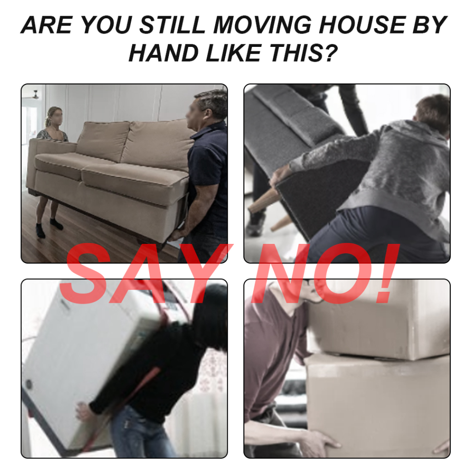 Furniture Moving Rollers with Lifting Bar and 360-Degree Wheels, 4-Pad Set